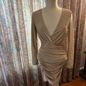 Glamorous Ruched Mini Dress in Sparkling Gold